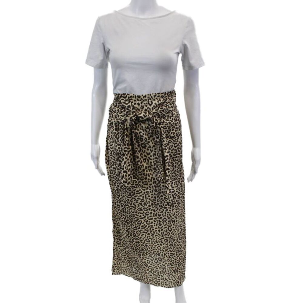J Crew Womens Elastic Waistband Leopard Printed Maxi Skirt Brown Size Small